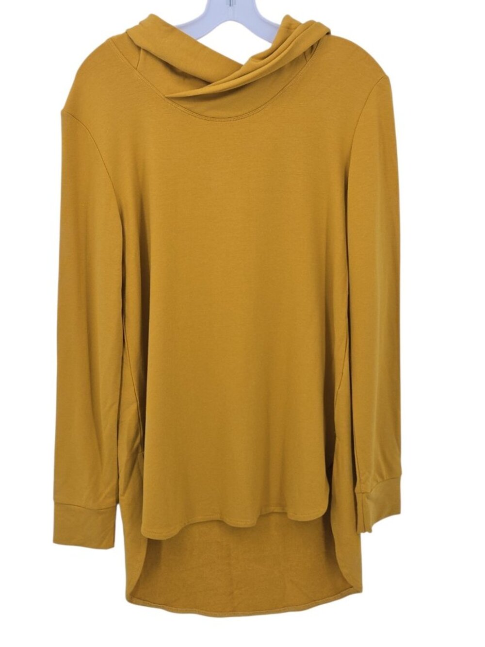Gilmour Cowl Neck Tunic Top M High Low Hem Long Sleeve Lagenlook Mustard Fall